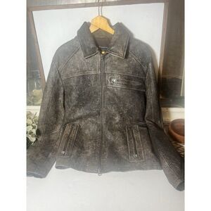 INC INTL Concepts, Black 100% Genuine Leather Moto Jacket Mens‎ Large